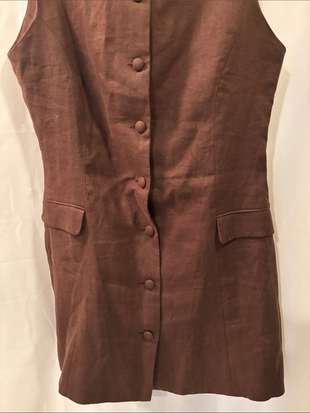 Faithfull Brown Linen Blend Dress with Buttons - size 10 - Picture 3 of 15